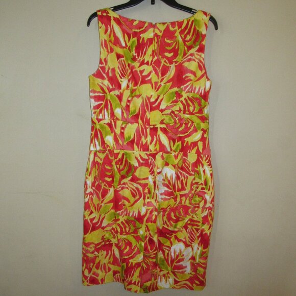 Lauren Ralph Lauren Red Orange Golden Yellow Tropical Sleeveless Sheath Dress 12 - Picture 2 of 5